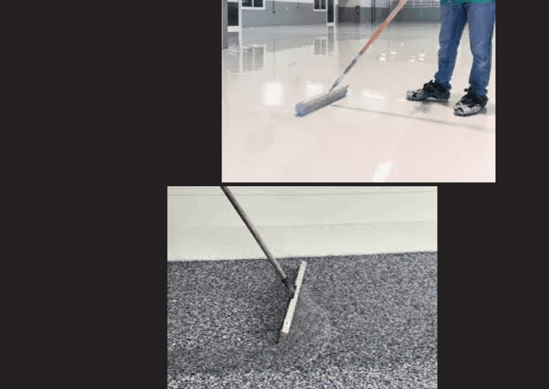 A person sweeping the floor with a broom