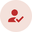 A red icon of a person with a check mark in the middle.